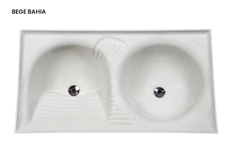Tanque de Mármore Sintético Duplo - Bege Bahia - 0,90;1,00;1,10