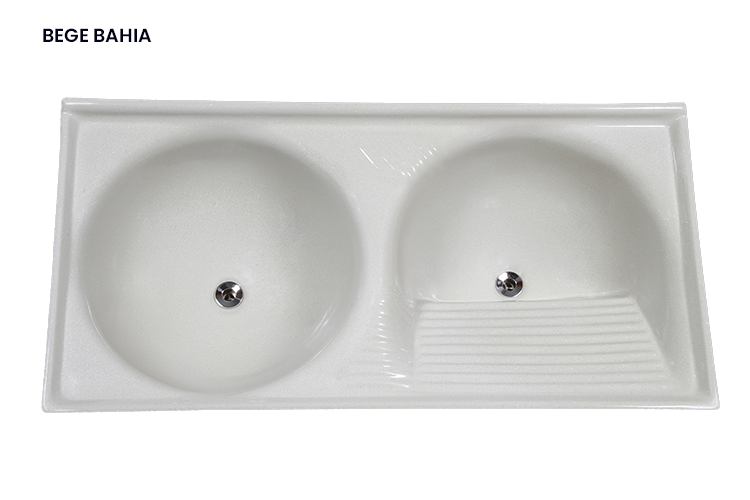 Tanque de Mármore Sintético Duplo - Bege Bahia - 1,20x0,60