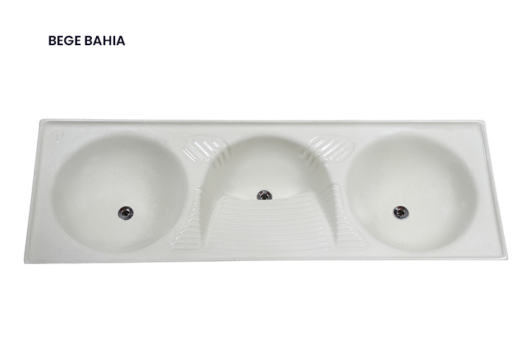 Tanque de Mármore Sintético Triplo - Bege Bahia - 1,60x0,55