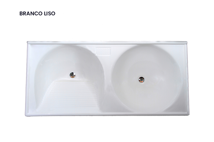 Tanque de Mármore Sintético Duplo - Branco Liso - 1,39x0,64