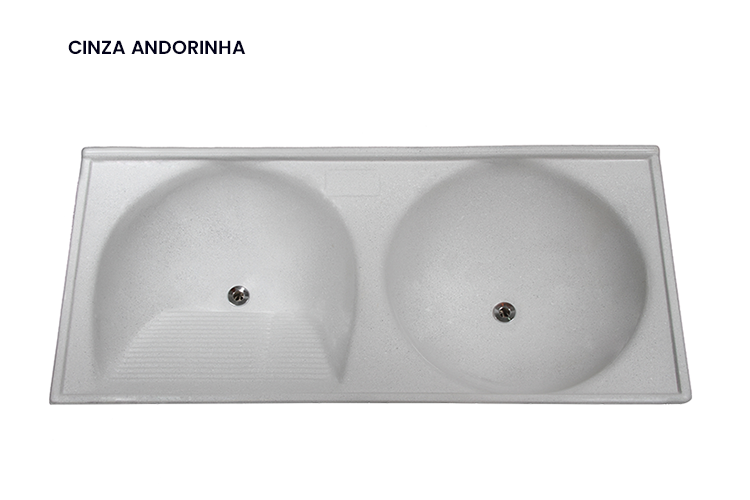 Tanque de Mármore Sintético Duplo - Cinza Andorinha - 1,39x0,64