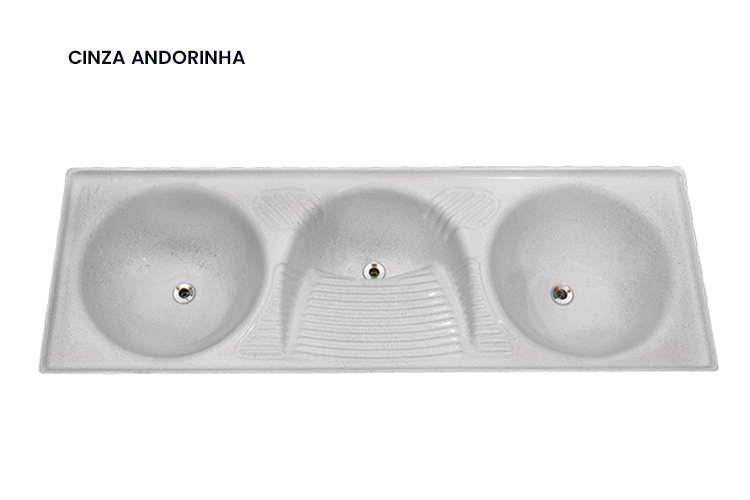 Tanque de Mármore Sintético Triplo - Cinza Andorinha - 1,60x0,55